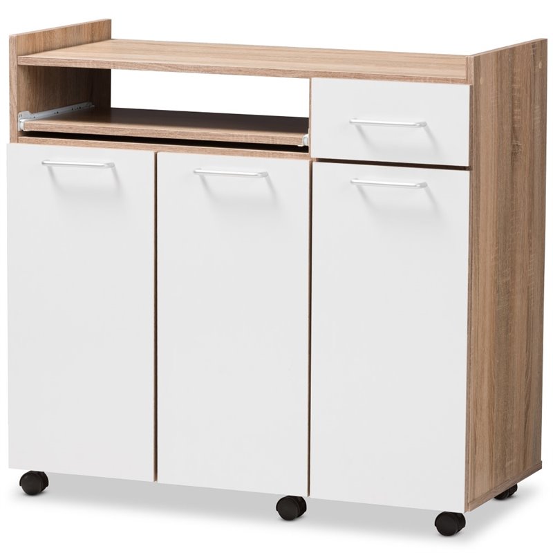 Charmain Kitchen Cabinet in Light Oak and White