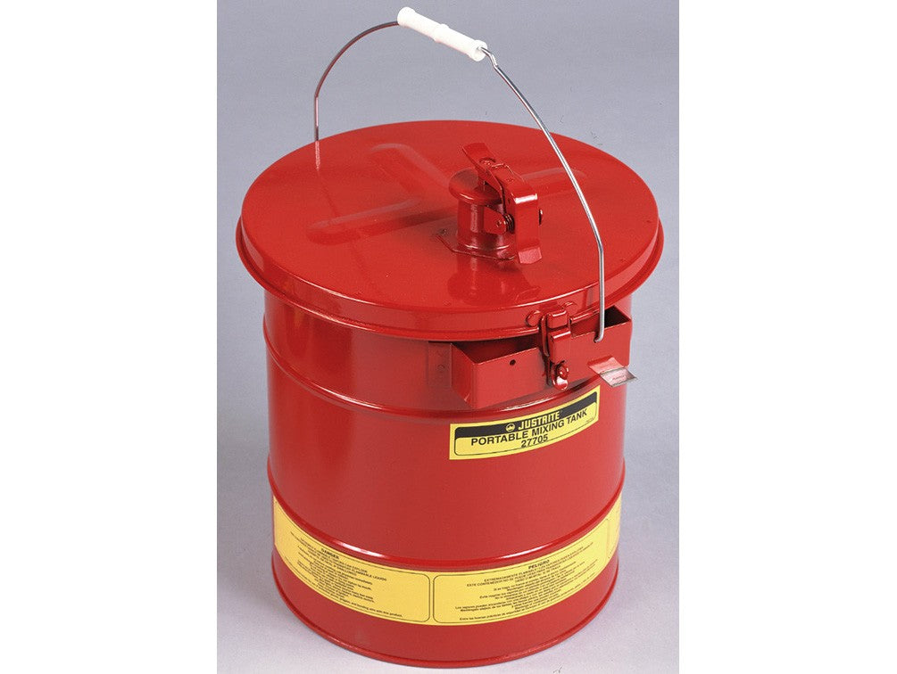 Justrite 5 Gallon Portable Steel Mixing Tank, Removable Cover with Flame Arrester, Self-Close Spout
