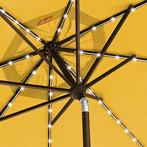 EliteShade Sunbrella Solar Umbrellas 9ft Market Umbrella with 80 LED Lights Patio Umbrellas Outdoor Table Umbrella with Ventilation and 5 Years Non-Fading Top,Sunflower Yellow