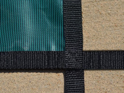 GLI Secur-A-Pool 16 FT X 32 FT Rectangular Mesh Safety Cover System with 4 FT X 8 FT Right Step 2 FT Offset, Blue