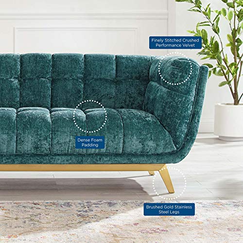 Modway Bestow Tufted Crushed Performance Velvet Sofa in Teal