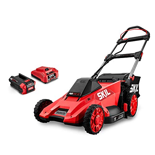 SKIL PM4910-10 CORE 40 20-Inch 40V Brushless Push Mower Kit Includes 5.0Ah Lithium Battery and Auto PWR Jump Charger, Red