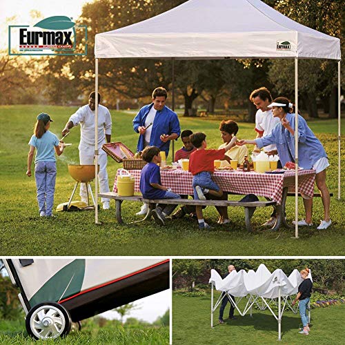Eurmax Premium 10'x15' Ez Pop-up Canopy Tent Party Tent Commercial Instant Canopies Shelter with Heavy Duty Wheeled Carry Bag(Striped Blue)