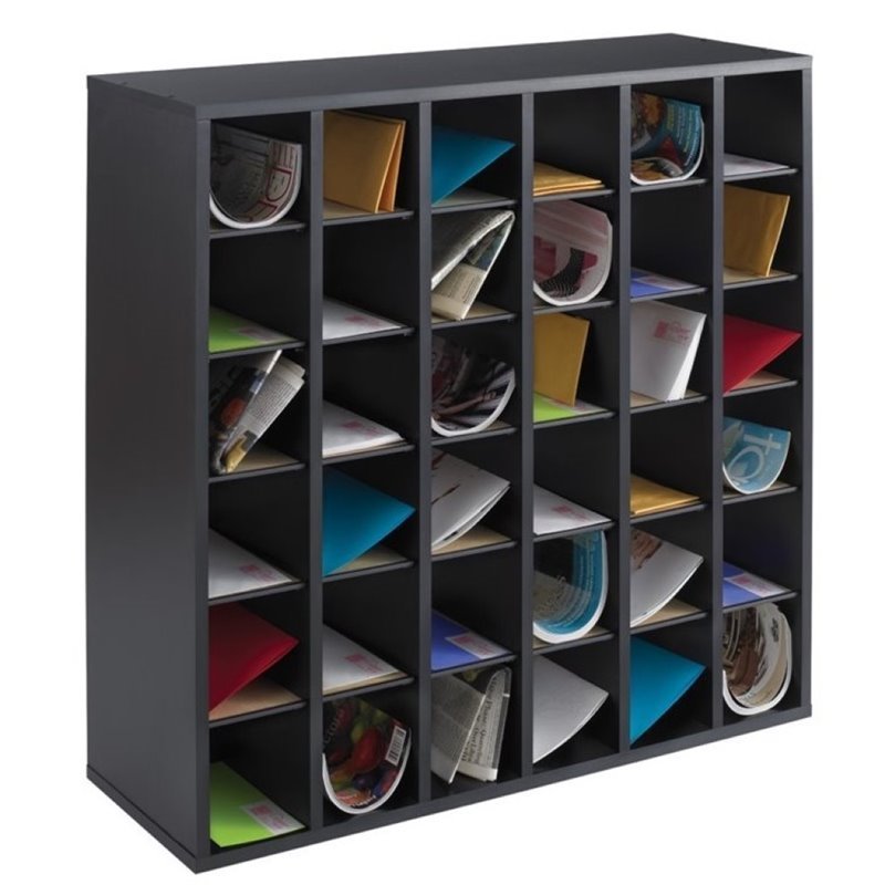 Safco Wood 36 Compartment File/Mail Sorter black