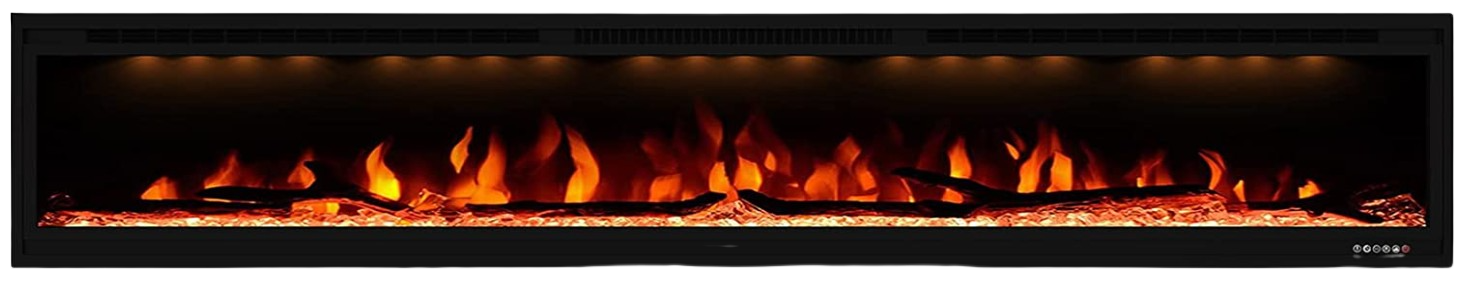 Valuxhome BI84 84 in. 750/1500W Recessed and Wall Mounted Electric Fireplace with Remote with LED Lights Log set and Crystals Black New