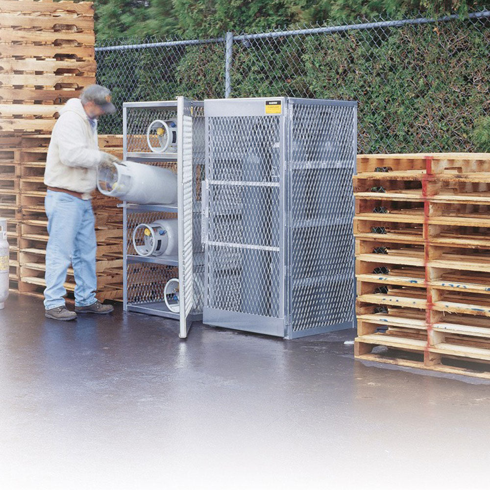 Justrite 10 Vertical Compressed Gas Cylinders, Gas Cylinder Cabinet Locker, Aluminum