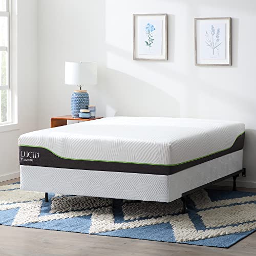 Lucid 12 Inch Latex Hybrid Mattress and High-Profile 9 Inch Steel Foldable King Box Spring Foundation with Center Support Bolts