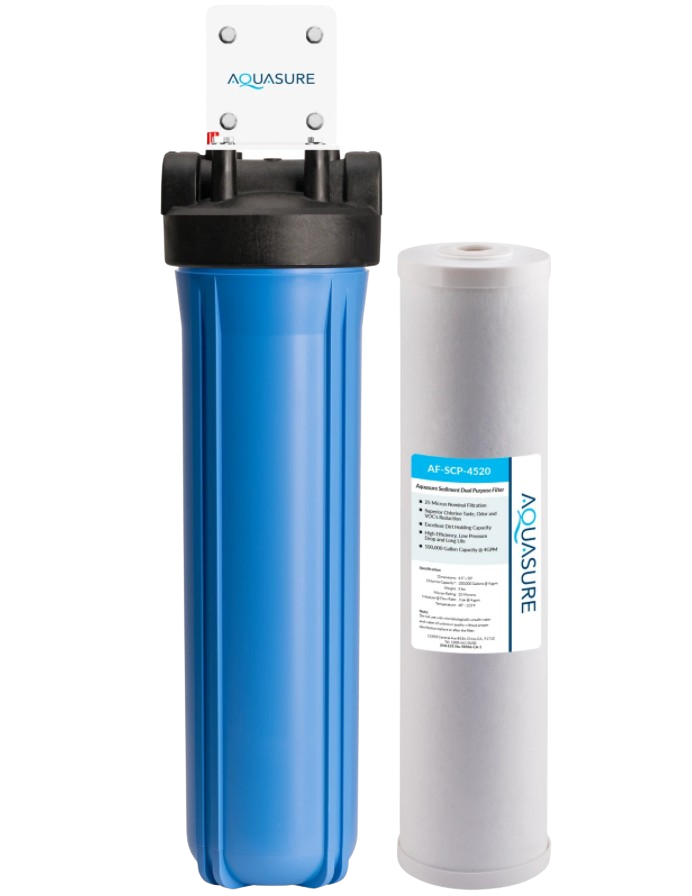 Aquasure AS-F120SCP Fortitude V Series 20 Inch High Flow Whole House Sediment And Carbon Dual Purpose Water Filter New