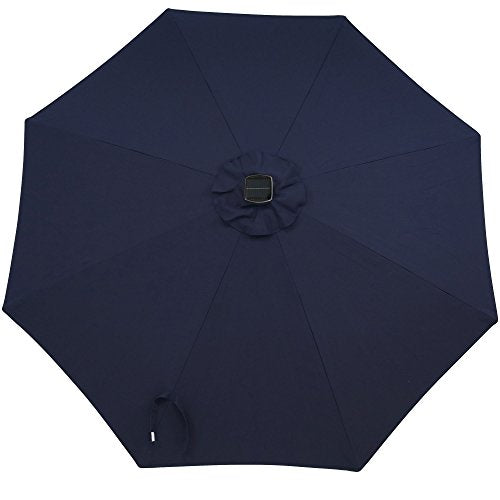 Sunnydaze Sunbrella Patio Umbrella with Solar Lights - 9 Foot Tilting Outdoor Market Umbrella for Pool, Deck, Garden, Porch, or Yard - LED Light Bars and Sunbrella Material - Navy Blue