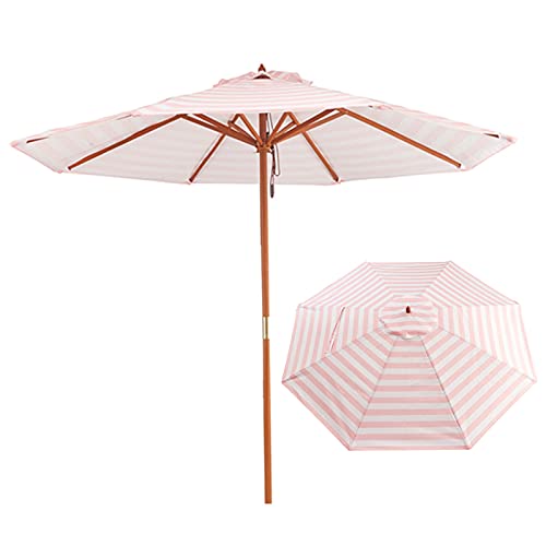 2.7m/8.9ft Large Patio Table Umbrella, with Wood Pole & 8 Ribs, Orange/Pink Striped Beach Parasol for Garden/Backyard/Pool, UV 50 + (Color : Pink, Size : 2.7m×2.5m/8.9ft×8.2ft)