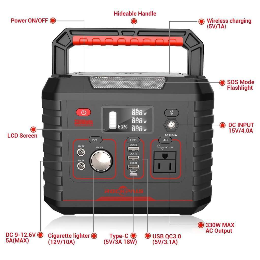 Rockpals RP330W 330W 330W/78000mAh Portable Generator Lithium Portable Power Station New