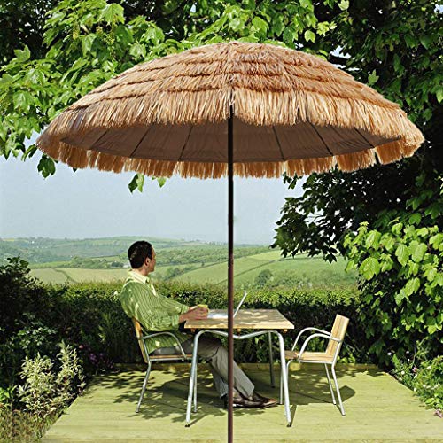ZHIFENGLIU Beach Straw Parasol Umbrella, 240cm Outdoor Garden Tiki Umbrella with Hand Crank Handle, Raffia Umbrella for Garden Pool Patio