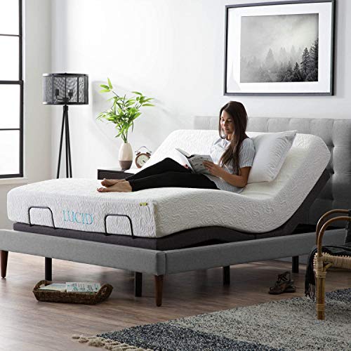 LUCID L300 Bed Base-5 Minute Assembly-Dual USB Charging Stations-Head and Foot Incline-Wireless Remote Adjustable, Queen, Charcoal