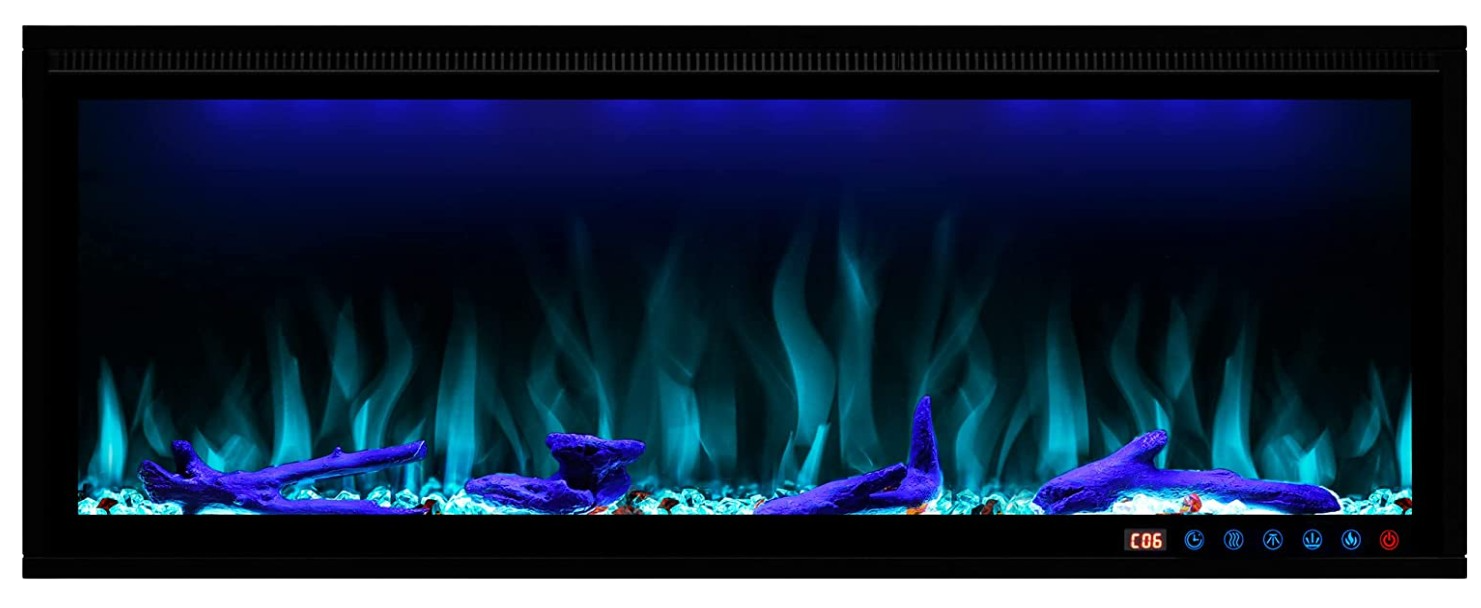 批量编辑标题Benrocks BI42Z 42 in. 750/1500W Recessed and Wall Mounted Fireplace with Remote and App Control Black New