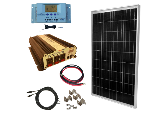 WindyNation SOK-100WPI-15 Complete 100 Watt Solar Panel Kit with 1500W VertaMax Power Inverter for 12 Volt Battery Systems New