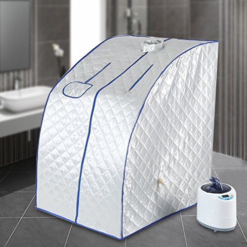 Steam Sauna Portable Pot, Sauna Cabin Sauna Bath Box Slimming Body Face, 2L Spa Steamer Sauna Tent for Living Room, Remote Control Temperature, Loss Weight Slimming Skin Spa Machine(Silver)