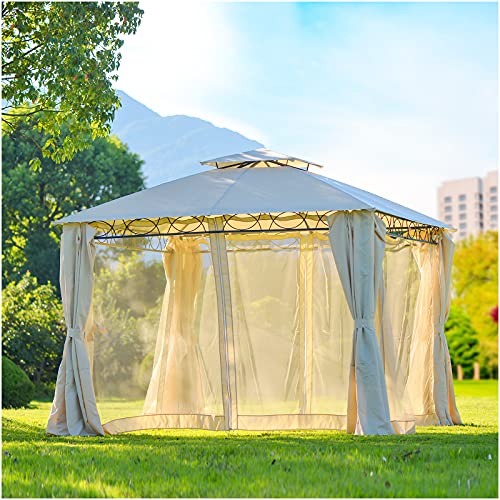 10x10 ft Outdoor Gazebos Patio Gazebos with Privacy Curtain and Netting Soft Top Double Roof Grill Canopy