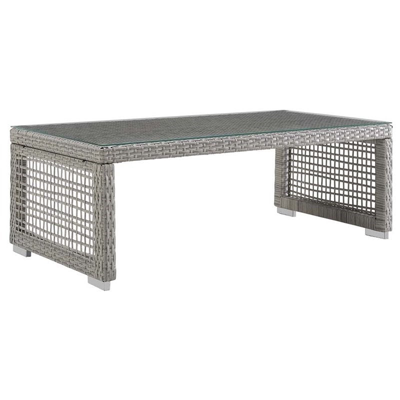 Modway Aura Glass Top Patio Coffee Table in Gray