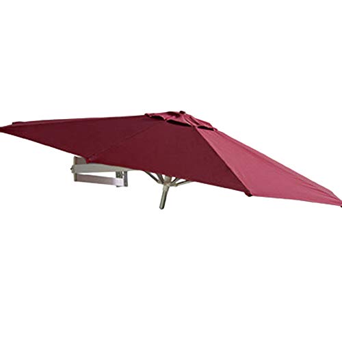 Umbrellas Wall Mount Patio Parasol Outdoor Garden Balcony Tilting Sunshade, Ø 7ft / 220cm (Color : Wine Red)