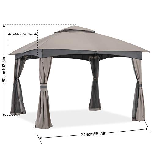 ABCCANOPY 9' x 9' Gazebos Patio Garden Gazebo with Mosquito Netting,Double Soft-top (Light Gray)