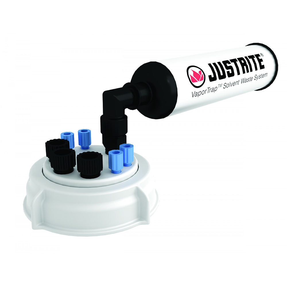 Justrite VaporTrap™ UN/DOT Cap with Filter Kit, 70mm Cap, 4 Ports 1/8'' OD Tubing, 3 Ports 1/4