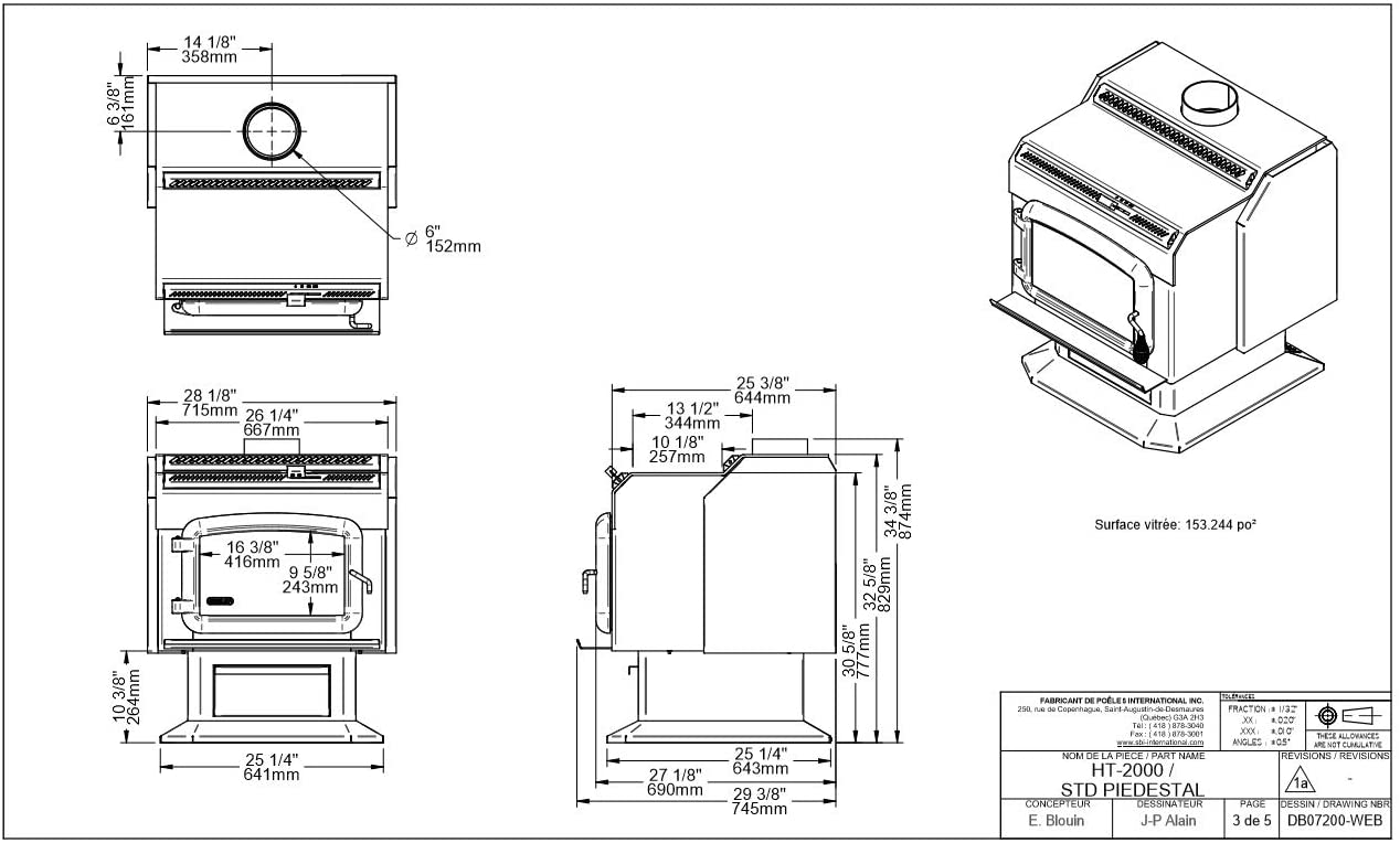 Drolet HT-2000 EPA Certified 2,400 Sq. Ft. Wood Stove New Canada Only