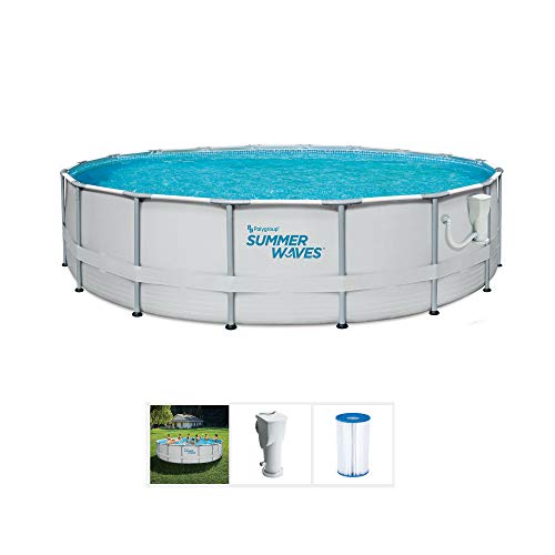 Summer Waves Elite 12 Foot x 30 Inch Metal Frame Outdoor Backyard Above Ground Swimming Pool Set with Filter Pump, Type D Cartridge, and Repair Patch