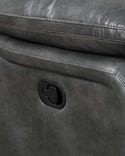 Madrona Burke Natalie Gray Console Loveseat with Dual Recliners, Faux Leather Upholstery, and Pillow Top Back