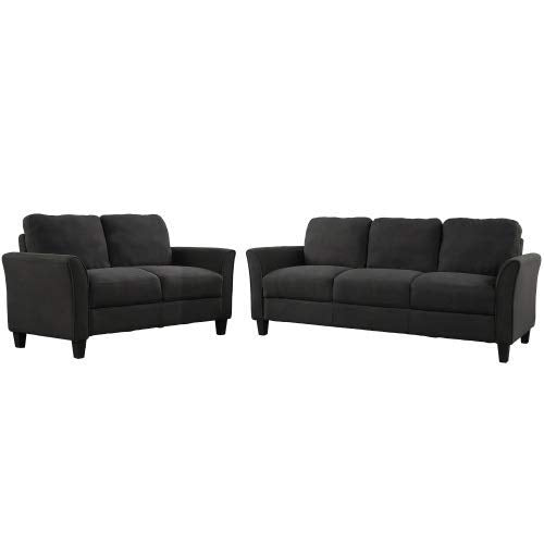 UNIROI Piece Living Room, 3 Seats Loveseat Single Chair Sofa Set, Black
