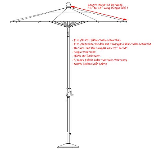 Sunbrella Canopy Replacement for 9ft 8 Ribs Patio Umbrella- Natural (Canopy Only)