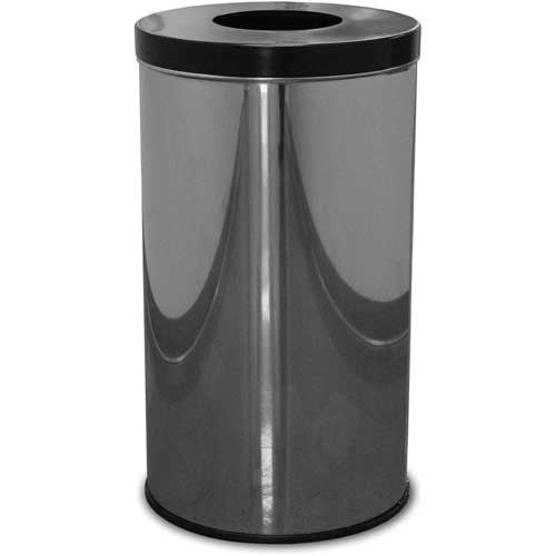 35 Gallon Steel Receptacle w/Single Opening Flat Top, Chrome - 35FTPM