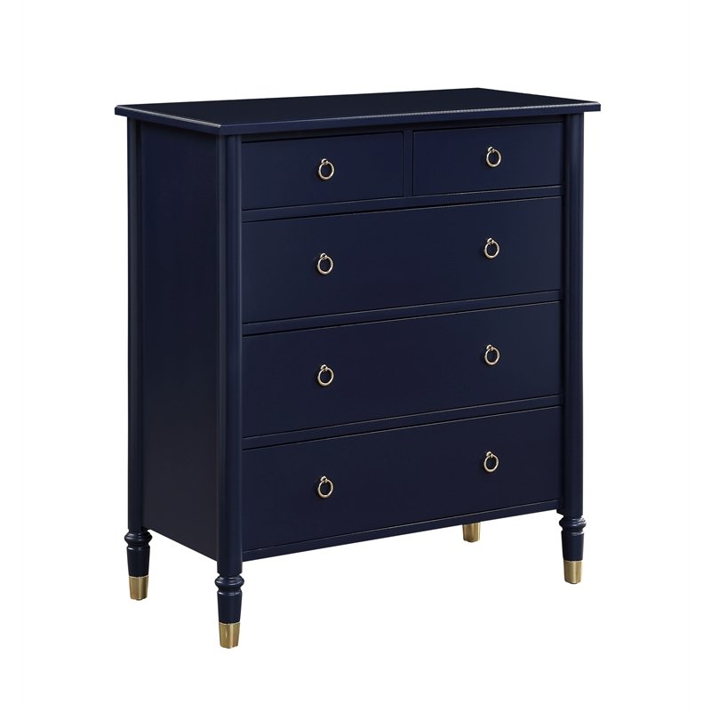 Jillian Midnight Blue Wood 5-Drawer Chest