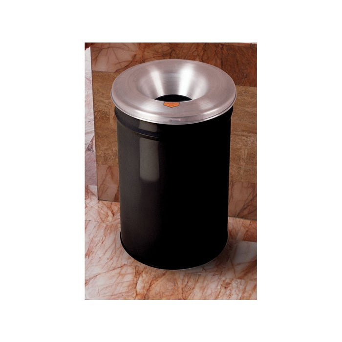 Justrite 6 Gallon Steel Cease-Fire® Waste Receptacle, Safety Drum Can with Aluminum Head, Black