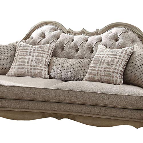 Benzara Classic Wooden 5 Pillows Sofa, Brown