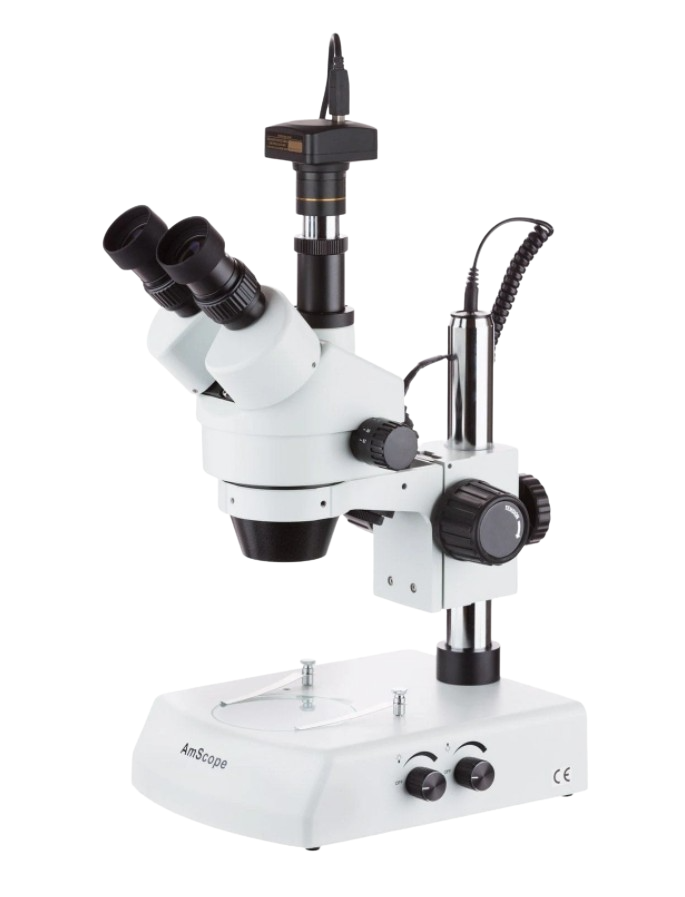 Amscope SM-2T-10M 7X - 45X Trinocular Stereo Zoom Microscope with Dual Halogen Lights and 10MP Camera New