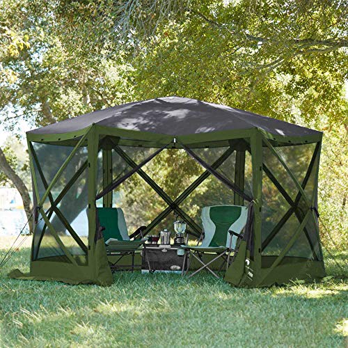 Lightspeed Outdoors Pop Up 6- Sided Screen Shelter 11.8’ x 11.8’| Quick Setup 8 Person Pack N Go Gazebo with 2 Wind & Sun Panels