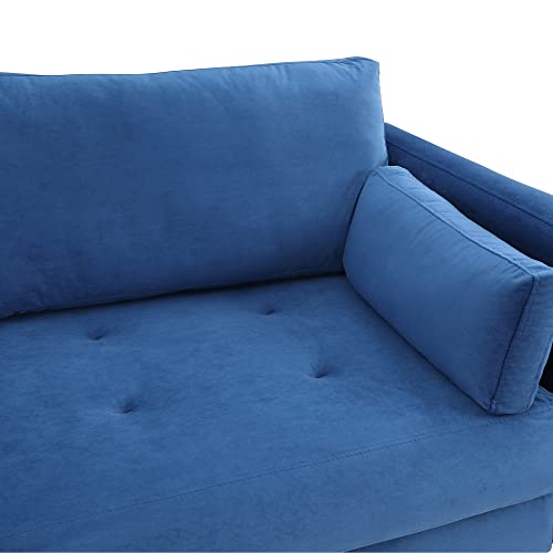 L-Shaped Velvet Sectional Sofa, Modern Corner Sofa Chaise with 2 Upholstered Pillows, Contemporary Classic Button Tufted Couch with Metal Leg, Left Facing (Blue)