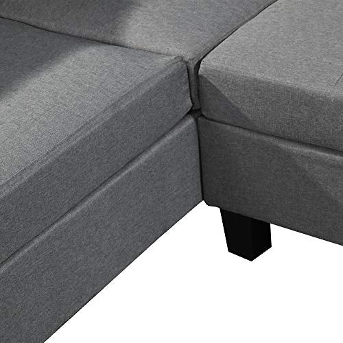 LZ LEISURE ZONE L-Shaped Sofa Set, Sectional Sofa Set with Chaise Lounge & Storage Ottoman Living Room Furniture Set Sofa Couch (Grey)