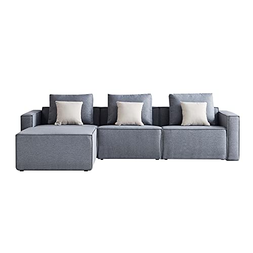 MGH Sectional Sofa Couch, Luxury Contemporary Linen Fabric Sofa Set,L-Shape 3-Seat Living Room Couch with Chaise Wide Armrest Living Room Furniture Sets,Grey