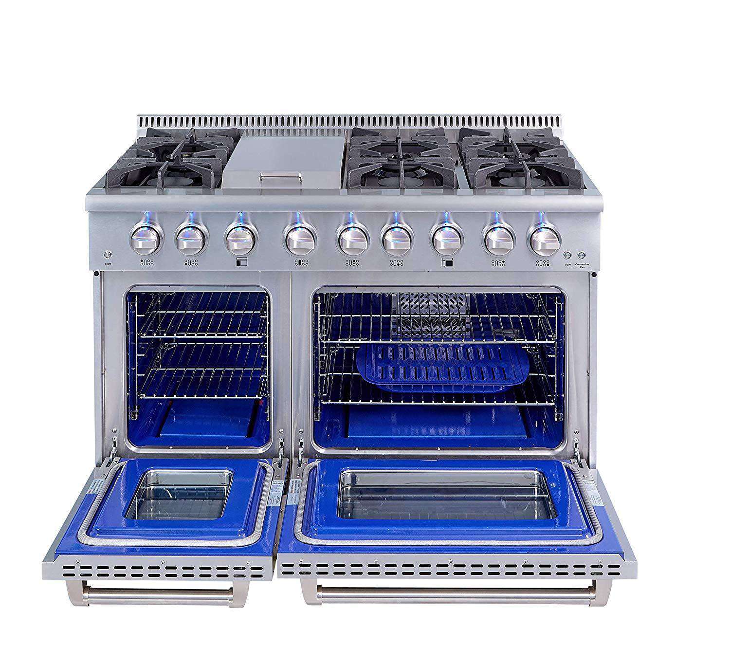 Thor Kitchen HRG4808U 48 in. Professional Gas Range with Double Oven 6 Burners Blue Porcelain Interior Stainless Steel New