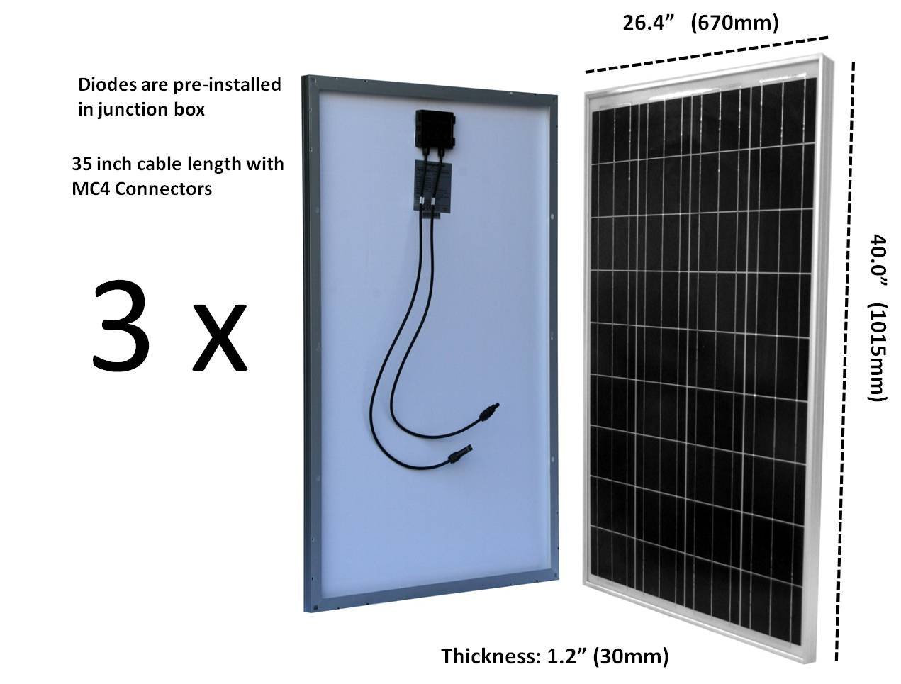 WindyNation SOK-300WPI-15 Complete 300 Watt Solar Panel Kit with 1500W VertaMax Power Inverter for 12 Volt Battery Systems New