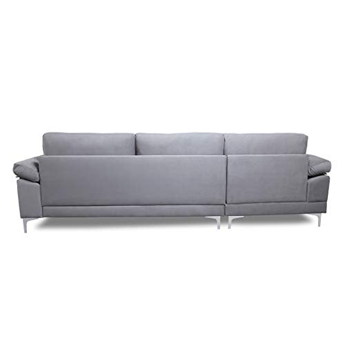 Sectional Sofa with Chaise Lounge,L-Shaped Couch for Living Room,Velvet Fabric,Metal Legs,Grey Couch