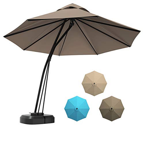 Tangkula 11 FT Offset Patio Umbrella, Aluminum Frame Double Top Hanging Umbrella with Weight Base, 360° Rotation Outdoor Market Umbrella for Backyard, Pool, Beach