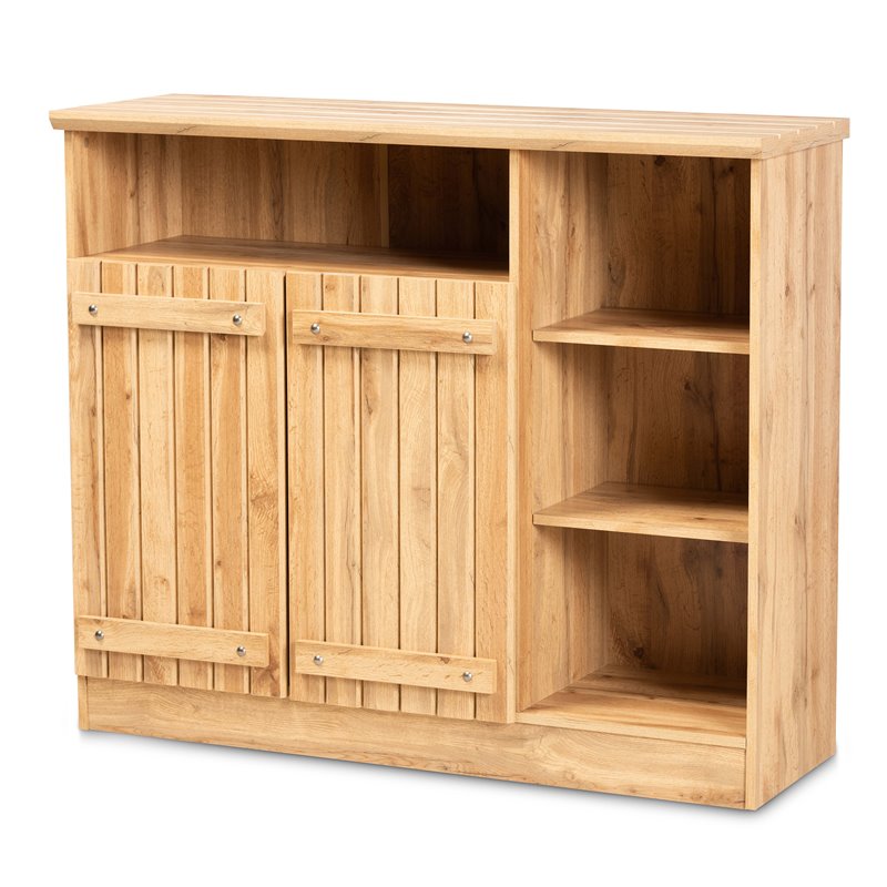 Oak Brown Finished Wood 2-Door Dining Room Sideboard Buffet