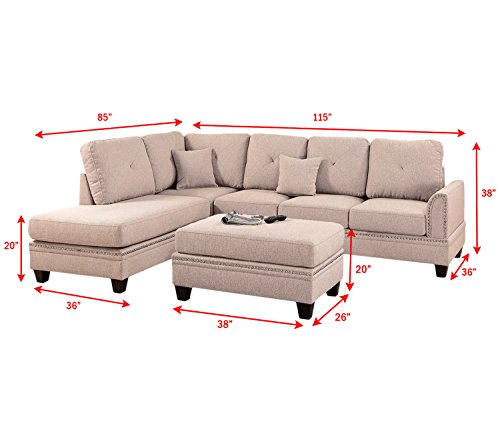 Poundex Bobkona Anondale Sectional With Ottoman, Coffee