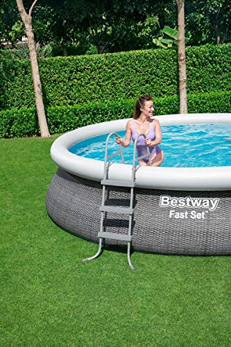 Bestway 57371E Fast 15’ x 42” Round Inflatable Set Above Ground Pool, Rattan