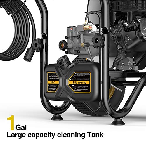 BLUBERY 3600 PSI & 2.7 GPM Gas Pressure Washer, Heavy Duty Power Washer, 50Ft High Pressure Hose&Soap Tank, 5 Adjustable Nozzles, CARB Compliant,Black