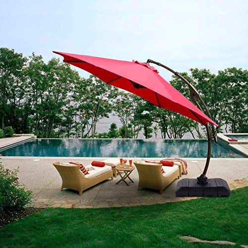 Grand patio Napoli 11 FT Curvy Aluminum Offset Umbrella, Patio Cantilever Umbrella with 360° Rotation, Red