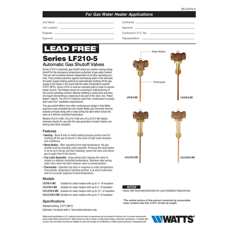 Watts  3/4  MPT   Bronze  Automatic Gas Shut-Off Valve