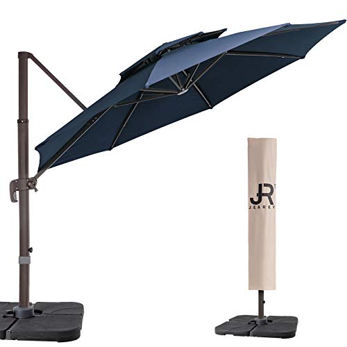JEAREY 11 Feet Double Top Round Deluxe Patio Umbrella Offset Hanging Umbrella Cantilever Patio Umbrella Outdoor Market Umbrella Garden Umbrella